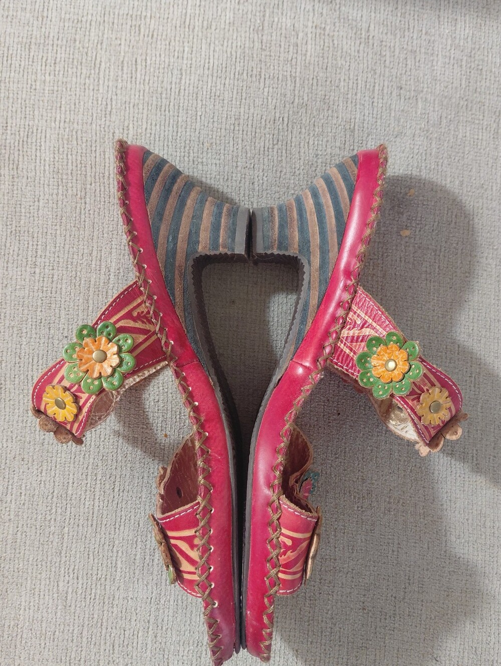 Spring Step Red Floral Leather Slide Kitten Heel Sandals Size 9 - Picture 5 of 12